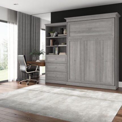 Versatile Queen Murphy Bed and Closet Organizer with Drawers 103W in Platinum Gray